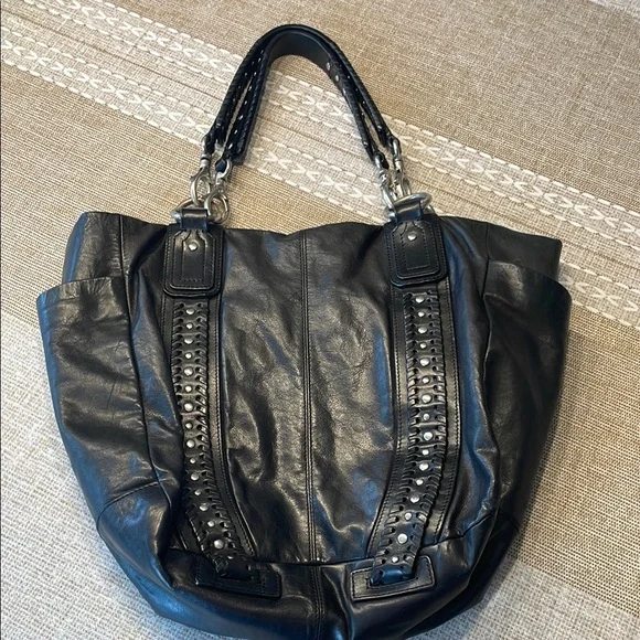 Sigrid Olsen Black Studded Leather Tote Bag Fully Lined - Picture 6 of 12